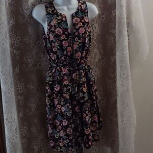 Banana Republic Women's size XS pink Blue Black floral one piece belted dress‎